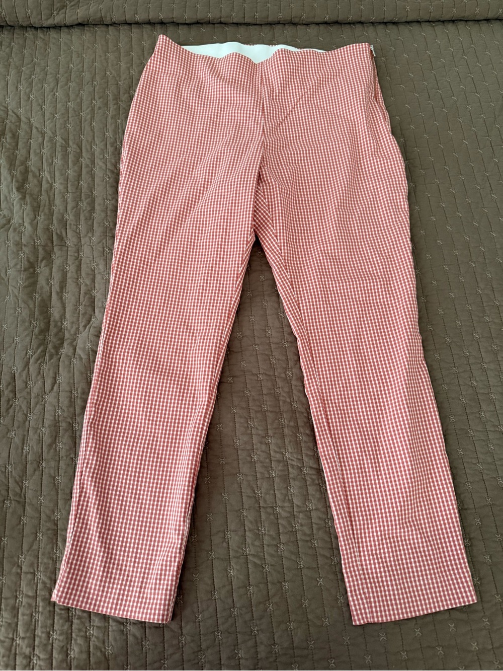 Salmon Gingham Stretch Pants